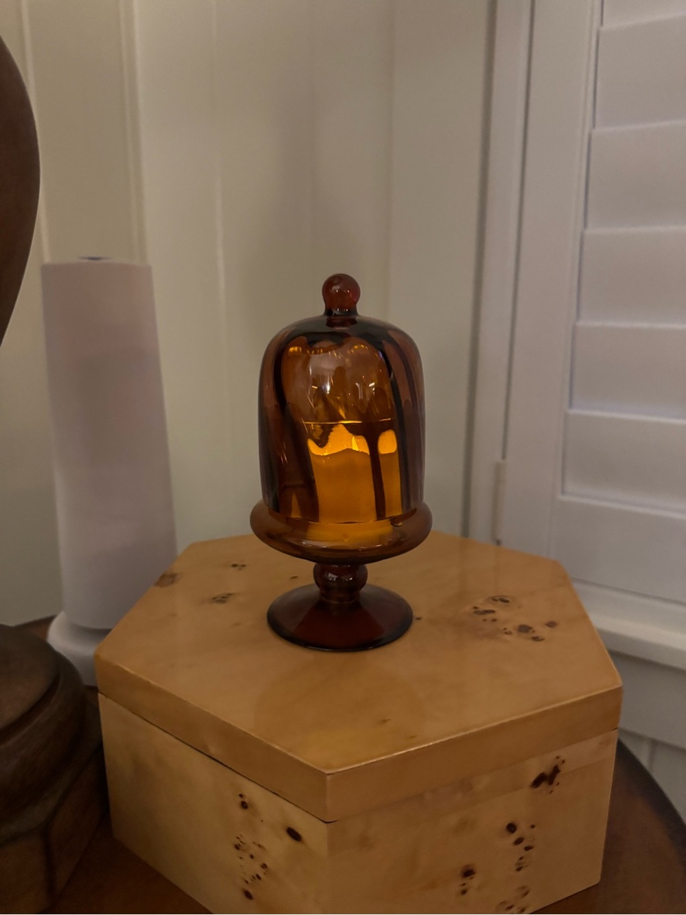 Vintage amber glass fairy lamp.